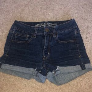american eagle high waisted dark wash shorts